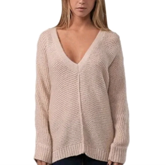 Free People Oversized Slouchy V-Neck Sweater Wool Alpaca Blush Size Medium EUC - Picture 11 of 11